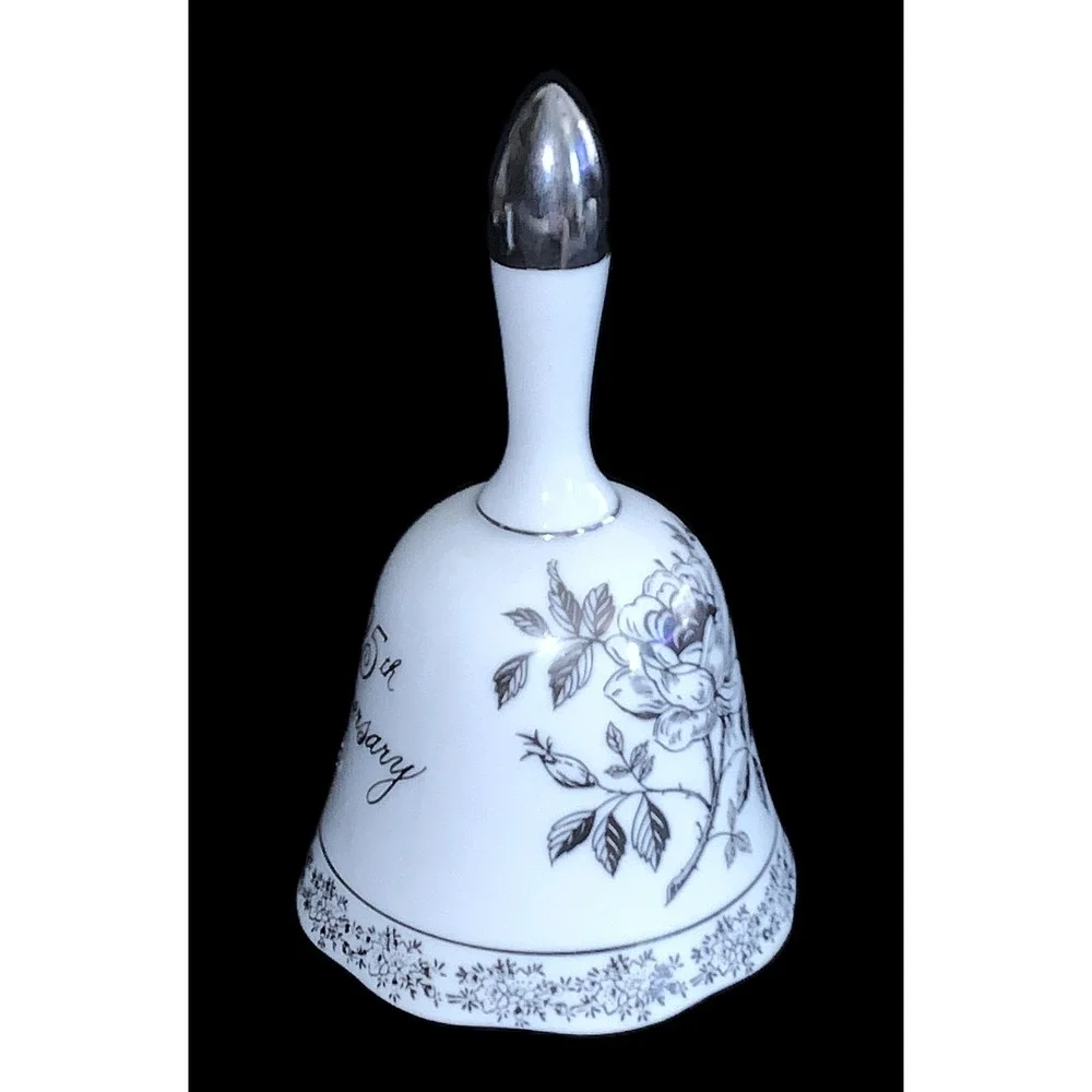 1950's Norcrest Japan MCM Era Silver Rose Dinner Bell 25th Anniversary EXC 5.25